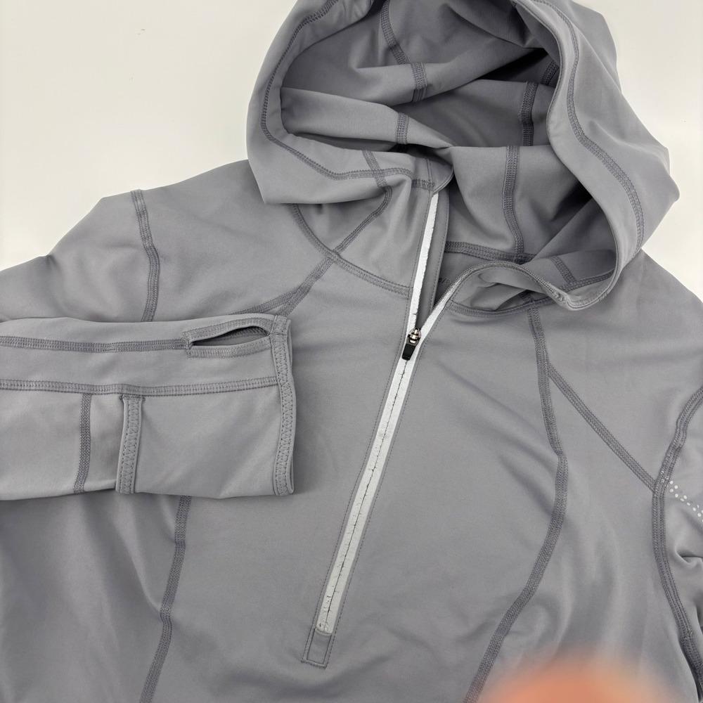 Zella Quarter Zip Hoodie Womens Small Gray Excellent Thumbhole Watch Slot Active
